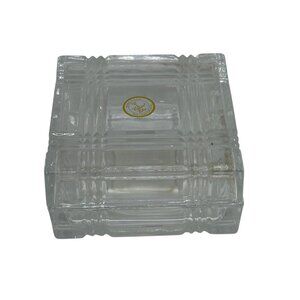 GE Lead Crystal Glass Trinket Box 4"x2" USA Made | Clear Cut Square Jewelry Dish